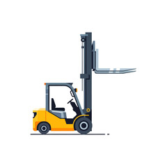 Modern digital illustration of a yellow and black forklift lifting a pallet with emphasis on