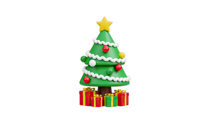 3D Christmas Tree with Gifts on White Background
