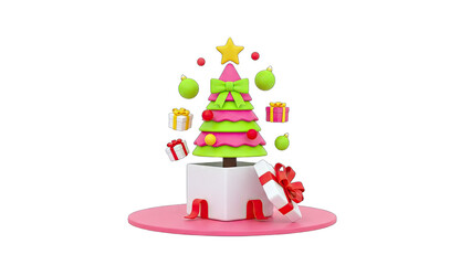3D Christmas Tree Emerging from Gift Box - Holiday Concept