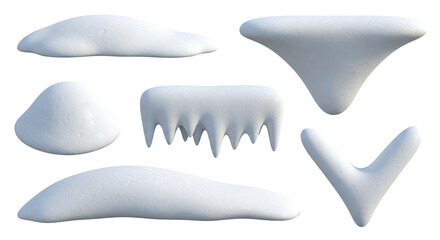 Minimalist abstract snow shapes and sculptures isolated on a transparent background