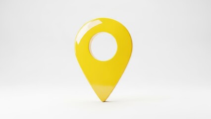 A shiny yellow map pin icon isolated on white background