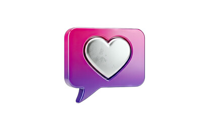 3D Heart in Speech Bubble on White Background