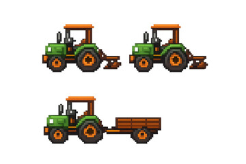 Fototapeta premium 8-Bit Compact Farm Tractor Pixel Vehicle — Side View PNG