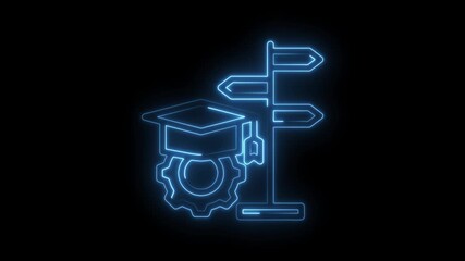 Neon education technology directional sign animation showcasing learning paths for future career development