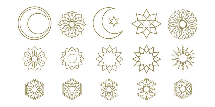 Islamic Geometric Star and Crescent Moon Gold Line Art Collection