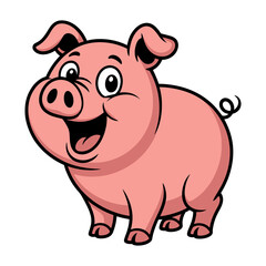Obraz premium Illustration of a cheerful cartoon pig with a happy expression standing isolated on transparent background with big eyes and ears