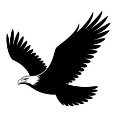 Obraz premium Illustration of a black silhouette of an eagle in flight with wings spread wide on transparent background