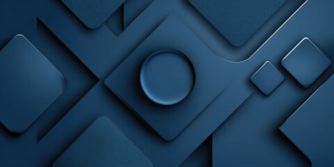 Geometric Blue Background with Square and Circle Shapes Layered with Subtle Shadows Creates a Three Dimensional Effect