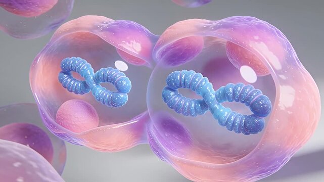 Cell Division Process Mitosis and Meiosis in Human Cells with Chromosomes and DNA.