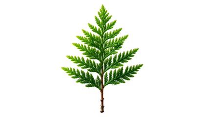 A vibrant, detailed illustration of a single evergreen leaf with intricate needle-like structures against a stark black backdrop