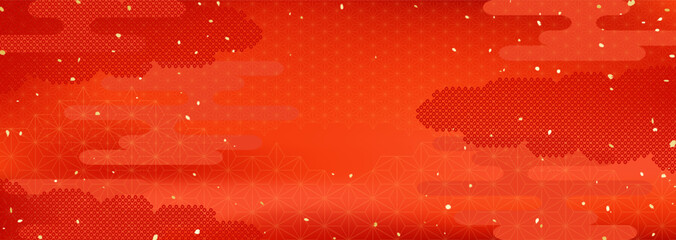 日本の伝統的な模様を組み合わせた真っ赤な背景イラスト