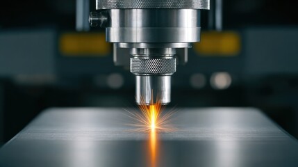 Fototapeta premium Medium shot of precise laser heat treatment applying focused energy to a small spot on metal surface for enhanced durability and strength.