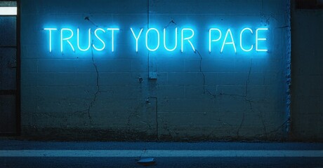 Naklejka premium Bright neon sign displays positive message. Brick wall background, dark ambiance creates dramatic effect. Simple, inspiring visual.