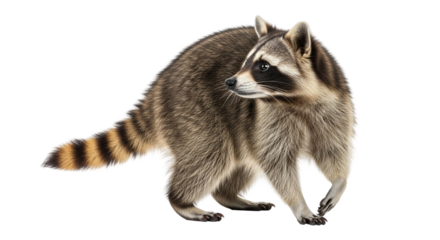 Raccoon walking isolated on a transparent background