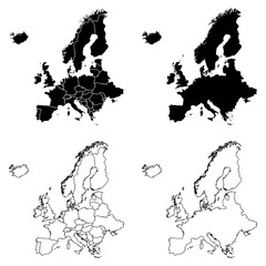 Europe Outline and Solid Fill Map Set.