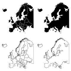 Europe with Russia Outline and Solid Fill Map Set.