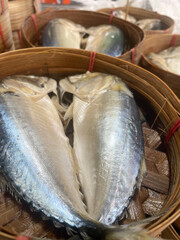 Fresh thai mackerel in blamboo basket