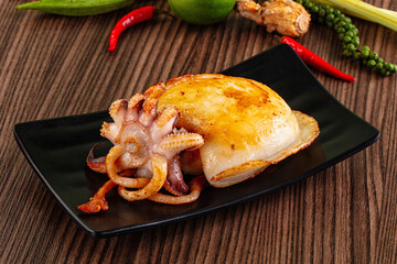 Gourmet roasted whole cuttlefish seafood