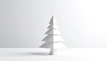 Fototapeta premium Minimalist geometric white Christmas tree illustration against a light gray background.