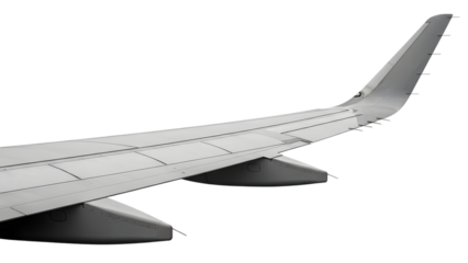 Airplane wing with flaps and engines isolated on a transparent background aircraft