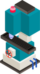 Industrial machinery illustration of a milling machine with blue and white colors and red accents