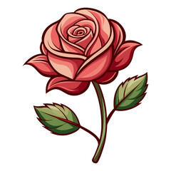 Red Rose Flower with Stem and Leaves Vector Illustration