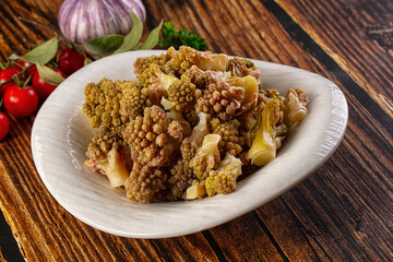Vegan dietary steamed romanesco cabbage