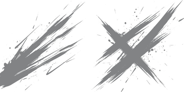 Dynamic scratch mark and cross symbol created with grunge brush strokes
