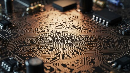 Intricate Computer Circuit Board with Complex Electronic Pathways