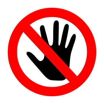Bold red palm symbol conveys clear warning of restricted zones. Striking prohibition icon communicates danger, unauthorized access prevention, and safety alerts for signage.