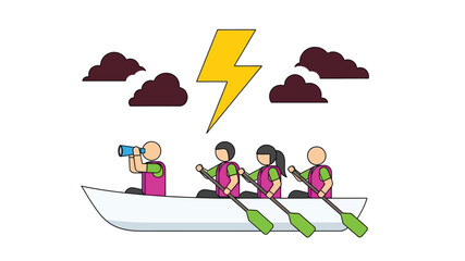 Rowing team observes a lightning strike during a boat outing © Md. Rezaul Karim