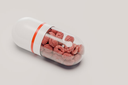3D brain capsule symbolizing intelligence and concept