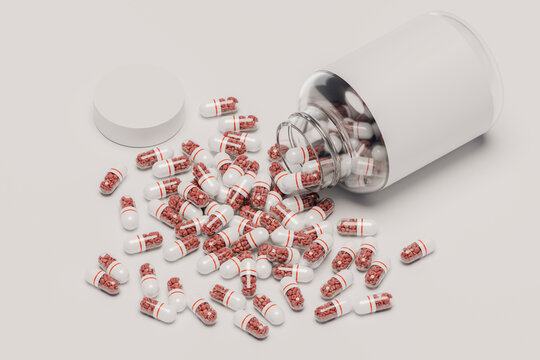3D container spilling brain pills in conceptual view