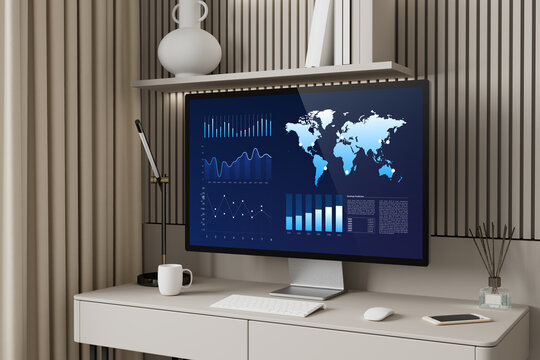 3D display with global data and analytic graphs