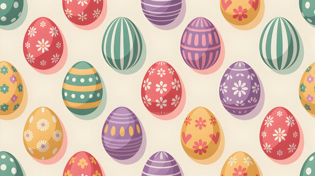 Colorful easter eggs in a seamless repeating pattern on a light background - Powered by Adobe