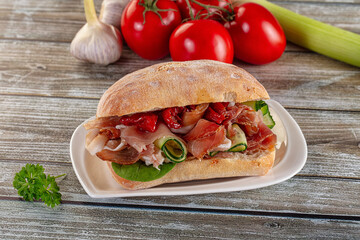 Ciabatta with cured parma and tomato