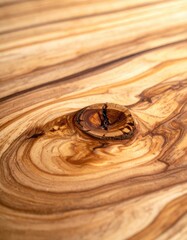 Close-up photograph highlighting the swirling grain and knot feature of natural wood.