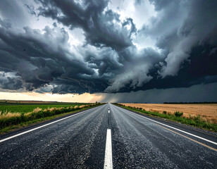 Storm clouds over rural highway