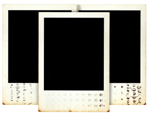Three aged instant photos with black screens arranged slightly overlapping