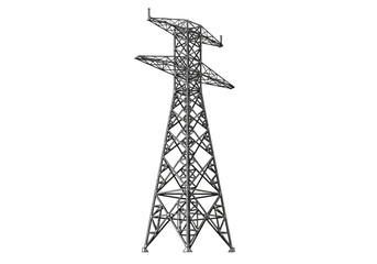 High voltage transmission tower with lattice structure standing tall against a clear sky viewed from below