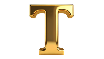 A 3D render of a capital letter "T", created in a shining gold, isolated on a black background