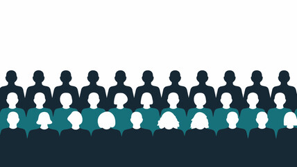 Diverse group of people silhouetted in rows with varying hair styles and clothing colors representing community and unity