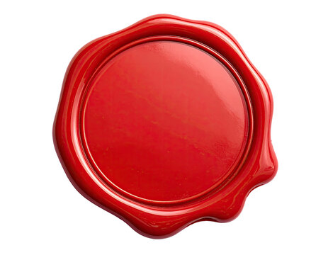 Glossy red wax seal with irregular edges, on black background