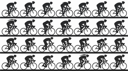 Seamless pattern of cyclists in silhouette riding bicycles in a race on a white background