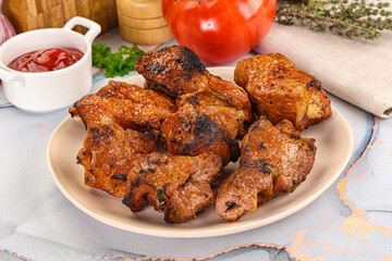 Grilled pork neck meat shashlik