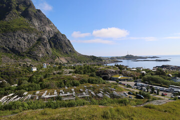 Panoramic view of the fishing village of &Aring; i Lofoten, Norway   