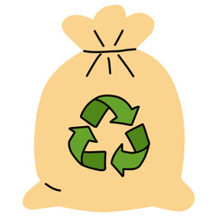 Recycling Bag Icon in Flat Hand-Drawn Style for Sustainability
