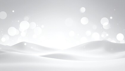 Abstract White Winter Landscape with Bokeh Lights Background.