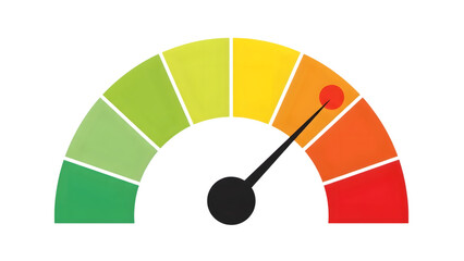 Colorful gauge meter with red indicator needle on black isolated on a transparent background speedometer