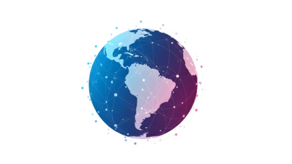 Colorful globe with white lines and dots on transparent background isolated on a transparent background